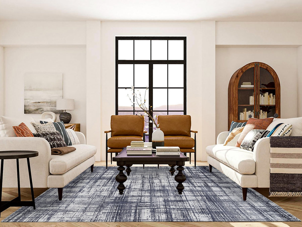 Modern / Contemporary hand-knotted wool/silk rug in Black, 7'10" x 10' — SKU O063788 (view 2)