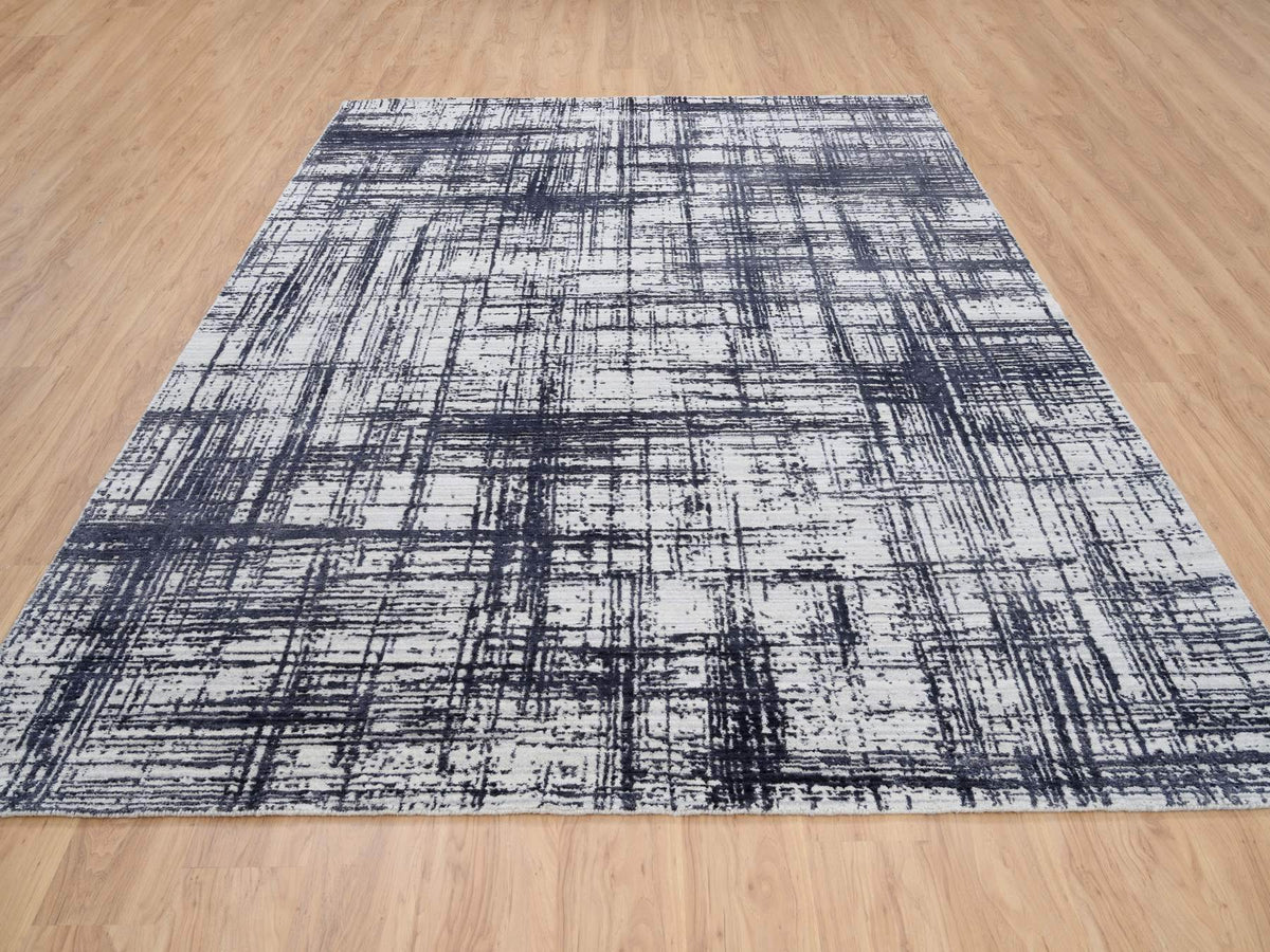 Modern / Contemporary hand-knotted wool/silk rug in Black, 7'10" x 10' — SKU O063788 (view 3)
