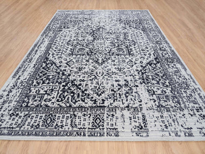 Heriz Heriz hand-knotted wool/silk rug in Black & Ivory, 9' x 11'10" — SKU O063790 (view 2)