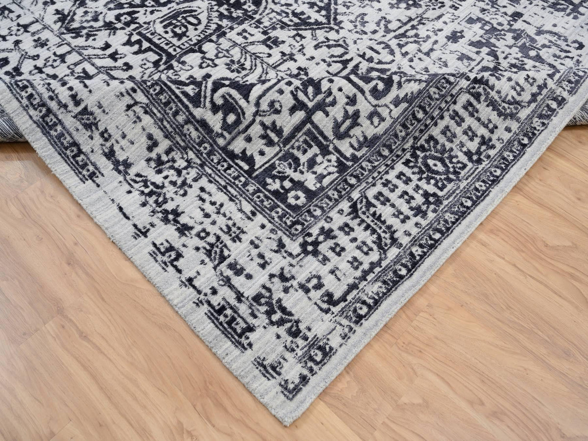 Heriz Heriz hand-knotted wool/silk rug in Black & Ivory, 9' x 11'10" — SKU O063790 (view 6)