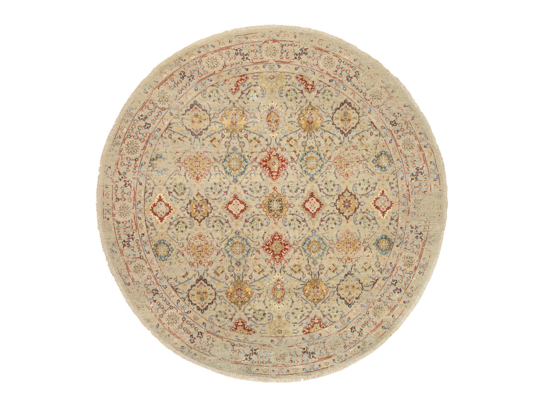 Beige 8'9" x 8'9" Transitional Hand knotted Wool/Silk Rug - Sku: O063792