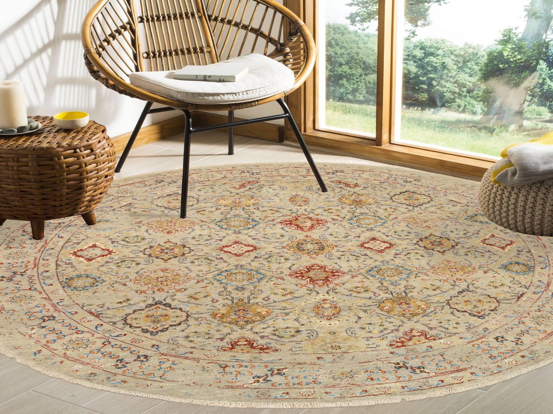 Beige 8'9" x 8'9" Transitional Hand knotted Wool/Silk Rug - Sku: O063792