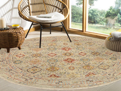 Beige 8'9" x 8'9" Transitional Hand knotted Wool/Silk Rug - Sku: O063792