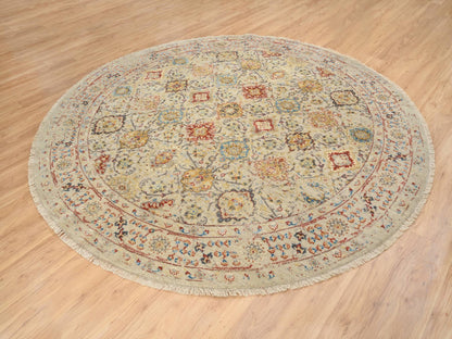 Beige 8'9" x 8'9" Transitional Hand knotted Wool/Silk Rug - Sku: O063792