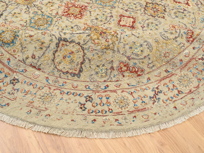 Beige 8'9" x 8'9" Transitional Hand knotted Wool/Silk Rug - Sku: O063792