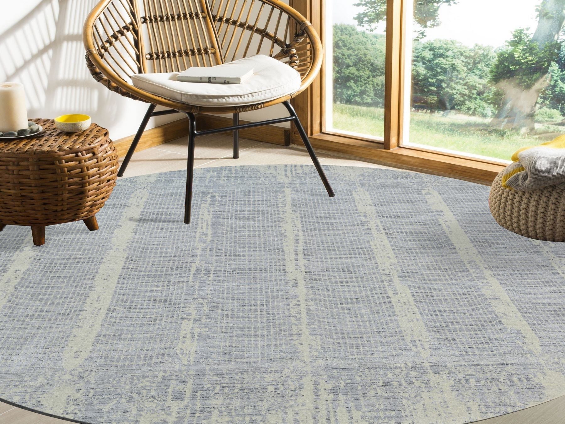 Modern / Contemporary hand-knotted wool/silk rug in Gray, 12' x 12' — SKU O063793 (view 2)