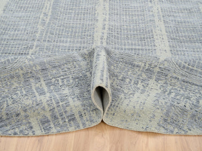 Grey 12'0" x 12'0" Modern / Contemporary Hand knotted Wool/Silk Rug - Sku: O063793