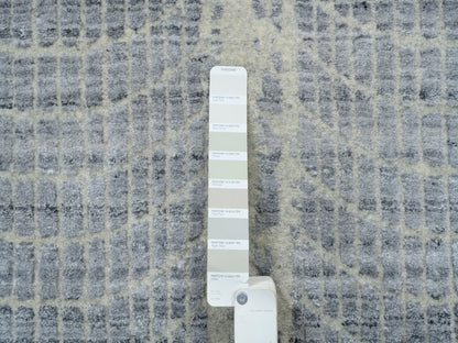 Grey 12'0" x 12'0" Modern / Contemporary Hand knotted Wool/Silk Rug - Sku: O063793