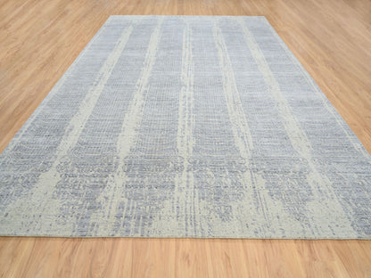 Grey 9'10" x 14'0" Modern / Contemporary Handloom Wool/Silk Rug - Sku: O063794