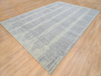Grey 9'10" x 14'0" Modern / Contemporary Handloom Wool/Silk Rug - Sku: O063794