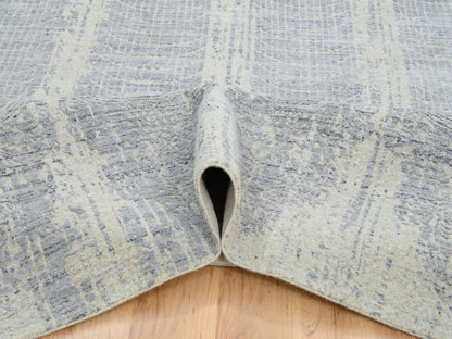 Grey 9'10" x 14'0" Modern / Contemporary Handloom Wool/Silk Rug - Sku: O063794