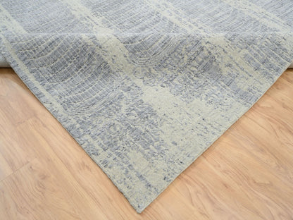 Grey 9'10" x 14'0" Modern / Contemporary Handloom Wool/Silk Rug - Sku: O063794