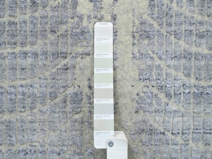 Grey 9'10" x 14'0" Modern / Contemporary Handloom Wool/Silk Rug - Sku: O063794