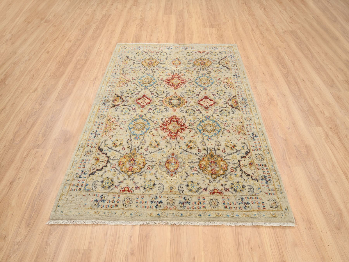 Transitional hand-knotted wool/pure silk rug in Beige, 5'3" x 7' — SKU O063796 (view 2)