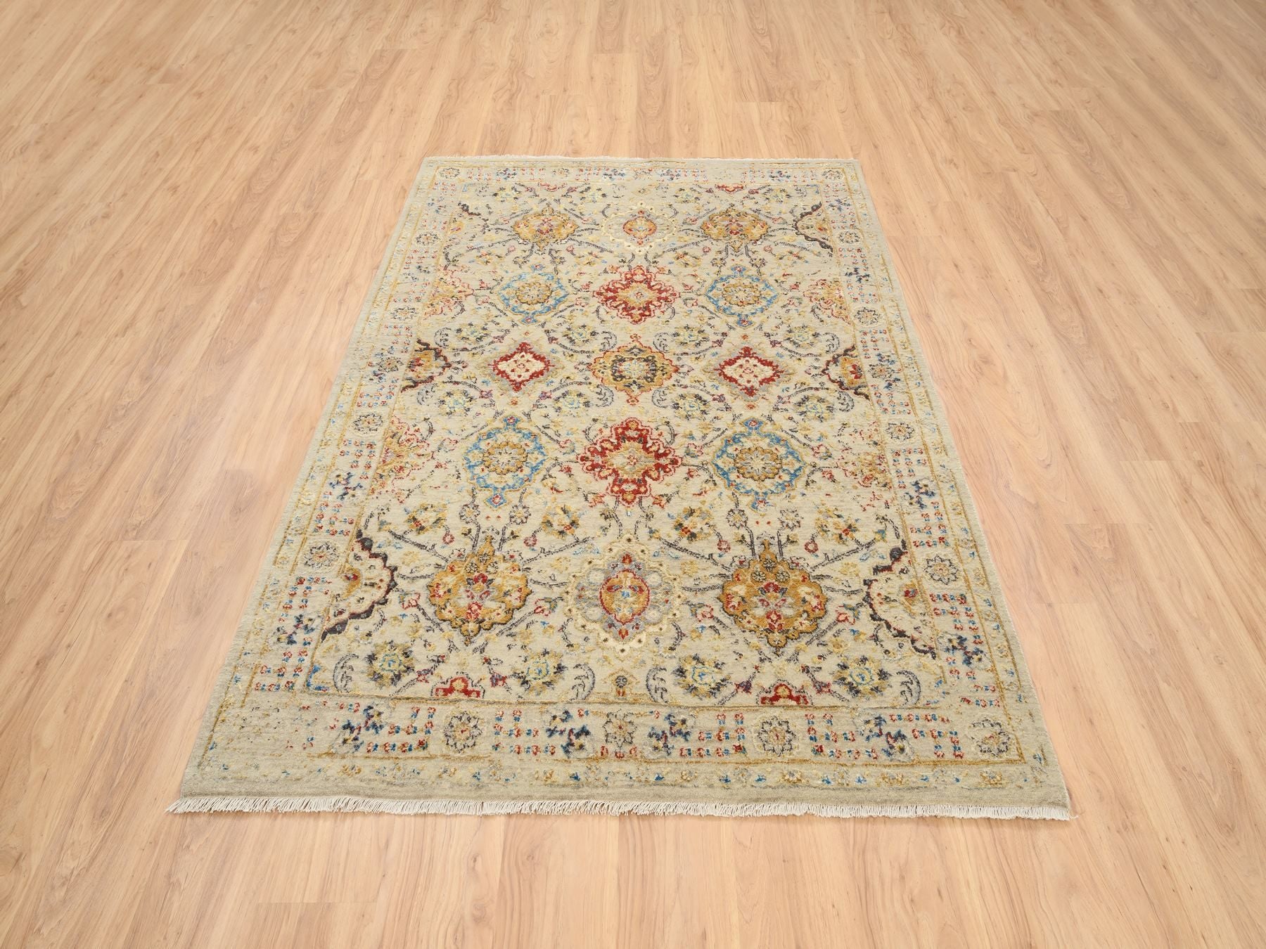 Transitional hand-knotted wool/pure silk rug in Beige, 5'3" x 7' — SKU O063796 (view 2)