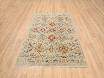 Transitional hand-knotted wool/pure silk rug in Beige, 5'3" x 7' — SKU O063796 (view 2)