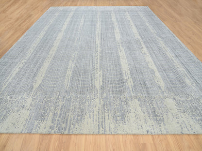 Grey 12'0" x 15'2" Modern / Contemporary Handloom Wool/Silk Rug - Sku: O063804