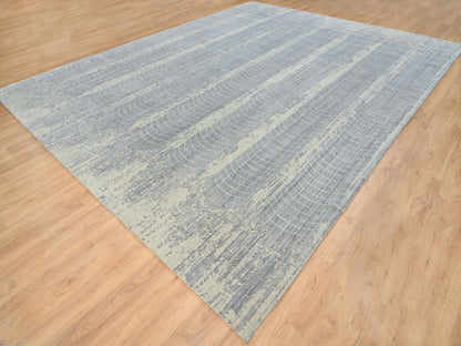 Grey 12'0" x 15'2" Modern / Contemporary Handloom Wool/Silk Rug - Sku: O063804