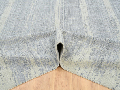 Grey 12'0" x 15'2" Modern / Contemporary Handloom Wool/Silk Rug - Sku: O063804