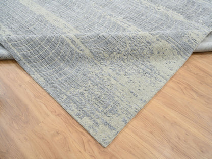 Grey 12'0" x 15'2" Modern / Contemporary Handloom Wool/Silk Rug - Sku: O063804