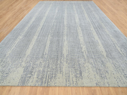 Grey 12'0" x 17'10" Modern / Contemporary Handloom Wool/Silk Rug - Sku: O063806