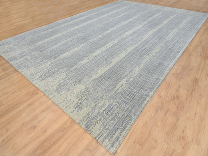 Grey 12'0" x 17'10" Modern / Contemporary Handloom Wool/Silk Rug - Sku: O063806