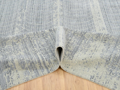 Grey 12'0" x 17'10" Modern / Contemporary Handloom Wool/Silk Rug - Sku: O063806