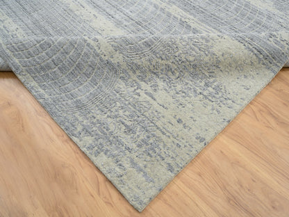 Grey 12'0" x 17'10" Modern / Contemporary Handloom Wool/Silk Rug - Sku: O063806