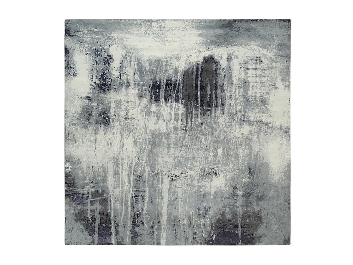 Modern / Contemporary hand-knotted wool/silk rug in Black, 10' x 10' — SKU O063808