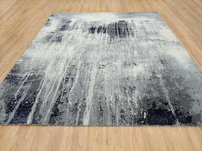 Modern / Contemporary hand-knotted wool/silk rug in Black, 10' x 10' — SKU O063808 (view 2)