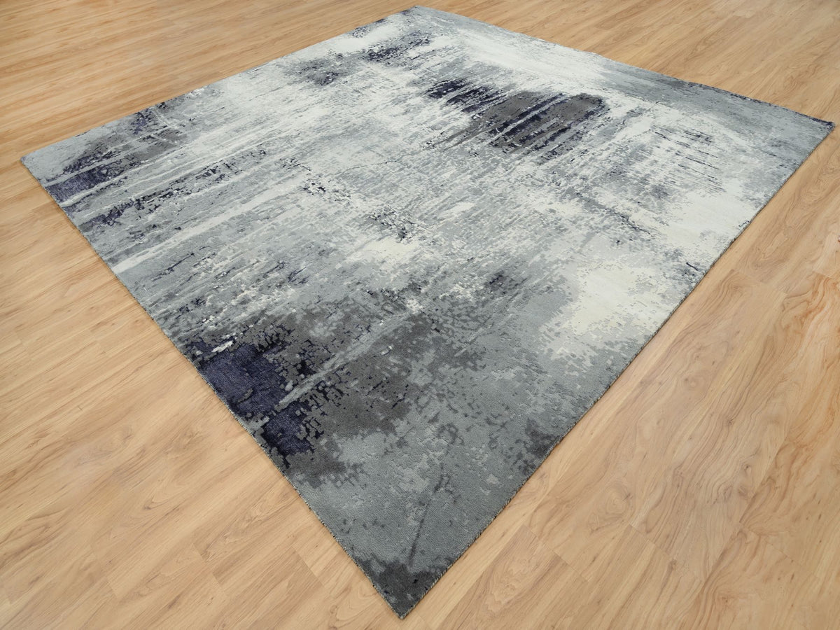 Modern / Contemporary hand-knotted wool/silk rug in Black, 10' x 10' — SKU O063808 (view 3)