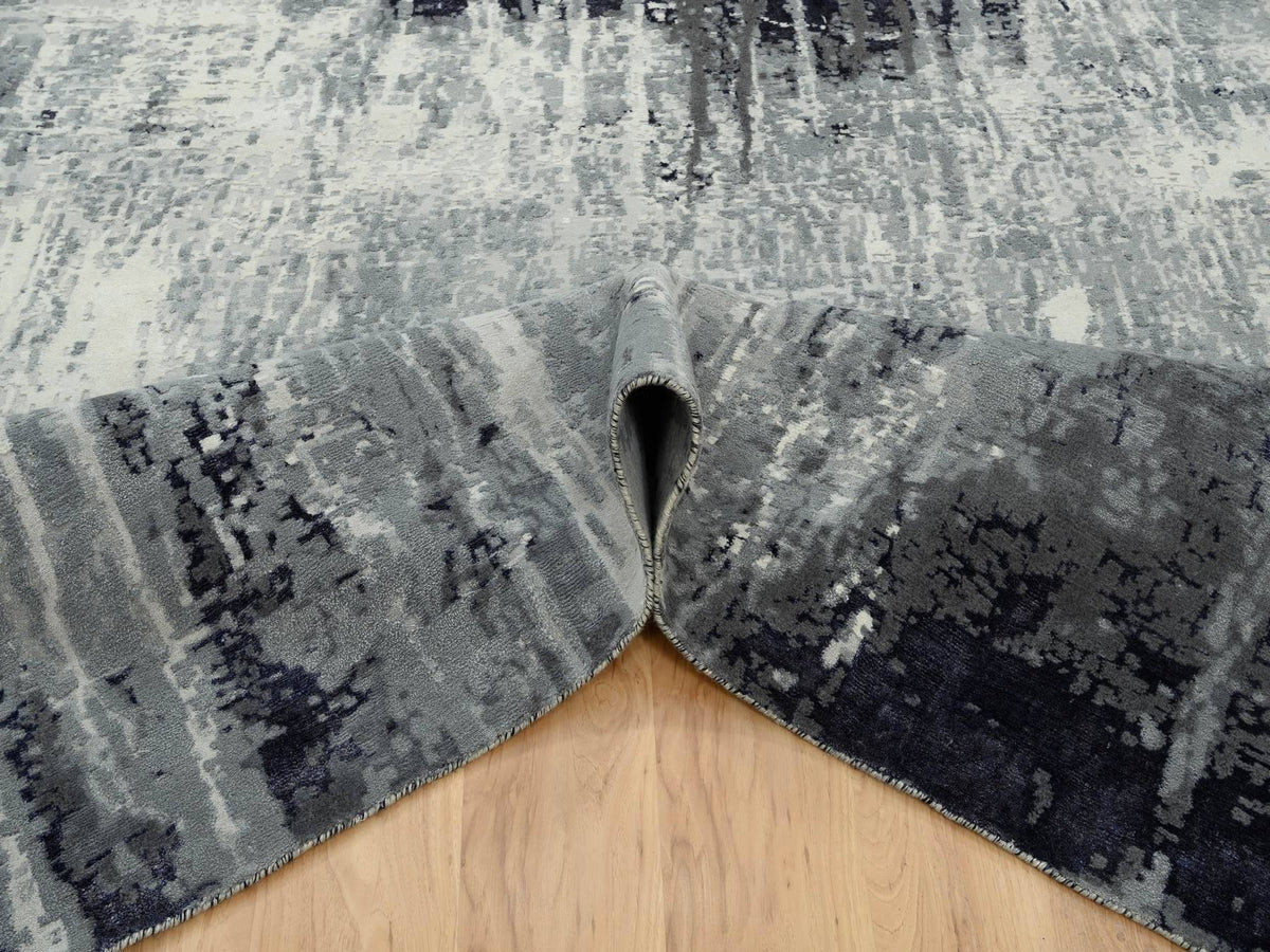 Modern / Contemporary hand-knotted wool/silk rug in Black, 10' x 10' — SKU O063808 (view 5)
