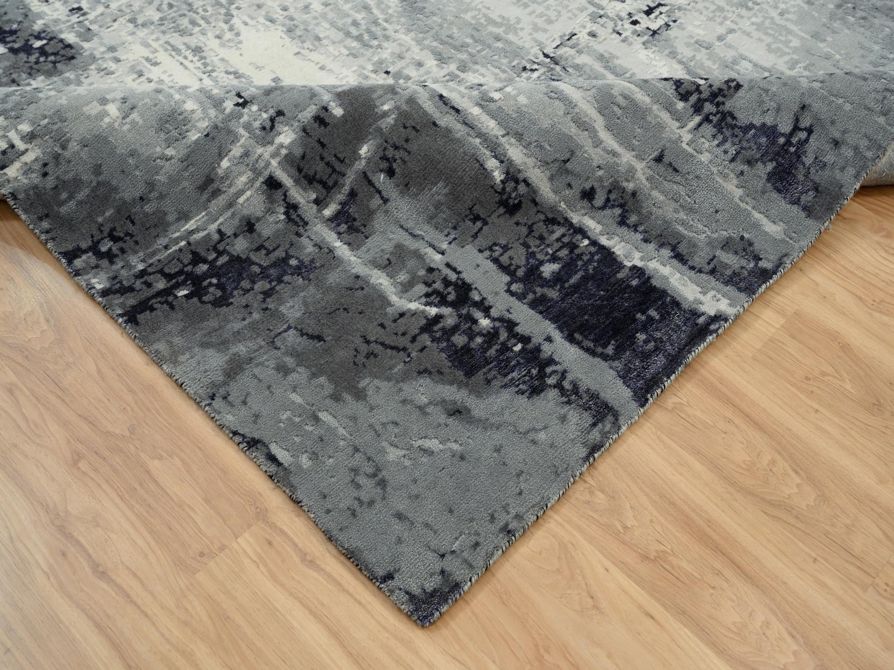 Modern / Contemporary hand-knotted wool/silk rug in Black, 10' x 10' — SKU O063808 (view 6)