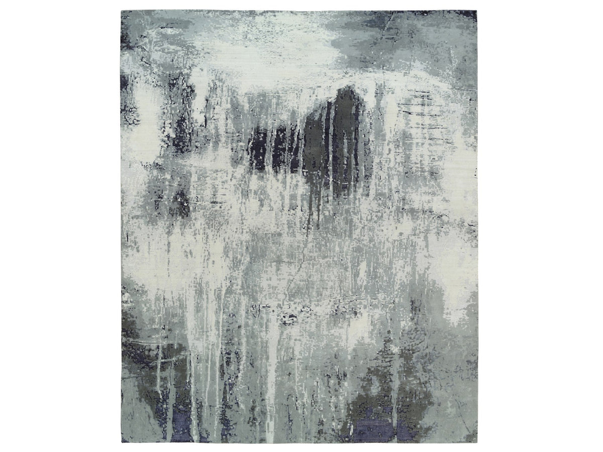 Modern / Contemporary hand-knotted wool/silk rug in Black, 12'1" x 15' — SKU O063809