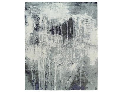 Modern / Contemporary hand-knotted wool/silk rug in Black, 12'1" x 15' — SKU O063809