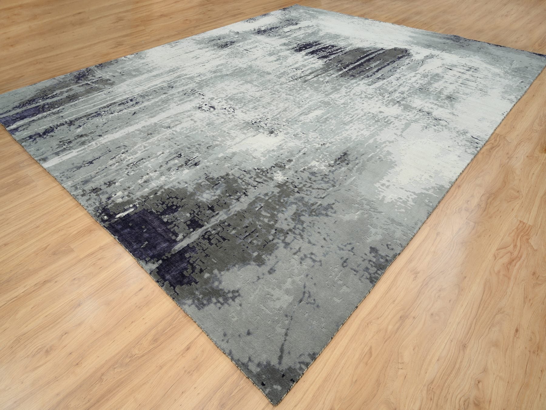 Modern / Contemporary hand-knotted wool/silk rug in Black, 12'1" x 15' — SKU O063809 (view 3)