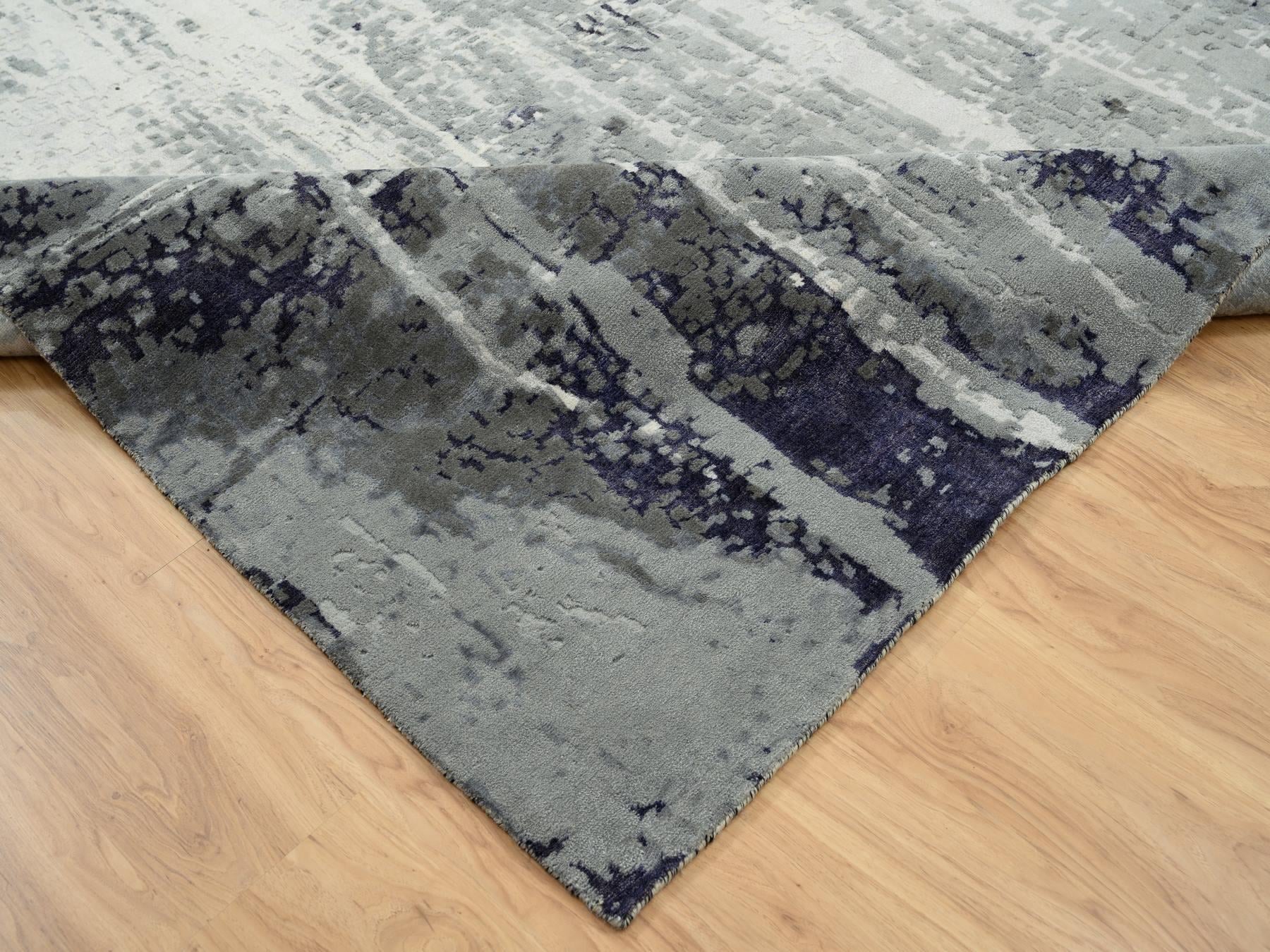 Modern / Contemporary hand-knotted wool/silk rug in Black, 12'1" x 15' — SKU O063809 (view 6)