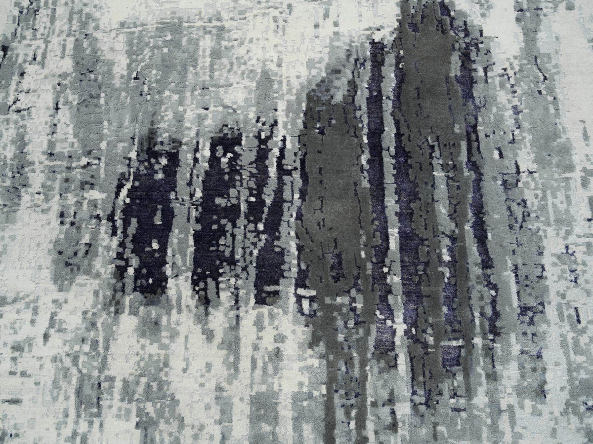 Modern / Contemporary hand-knotted wool/silk rug in Black, 12'1" x 15' — SKU O063809 (view 8)