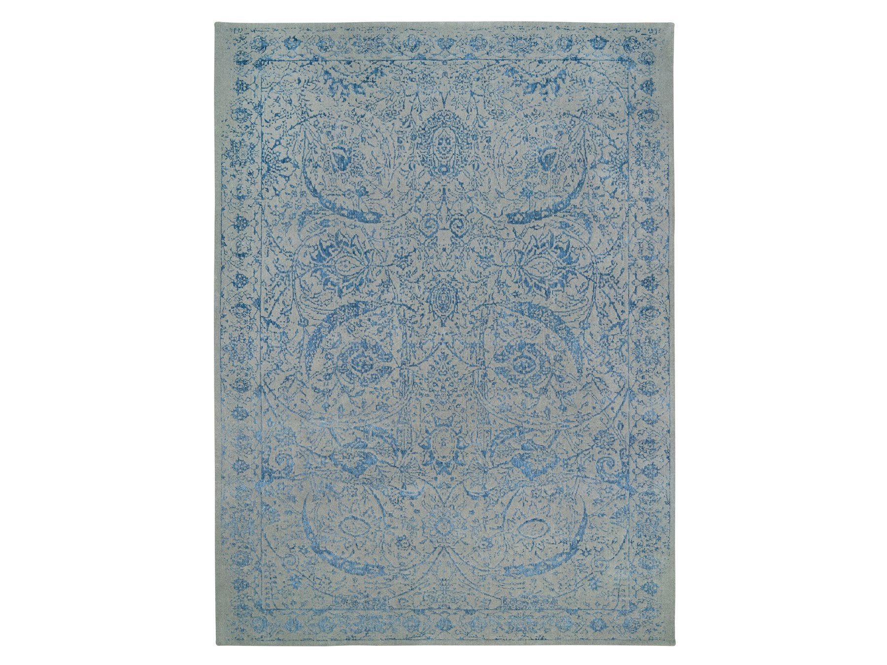 Transitional hand-knotted wool/silk rug in Blue, 11'10" x 18' — SKU O063823
