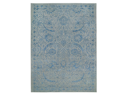 Transitional hand-knotted wool/silk rug in Blue, 11'10" x 18' — SKU O063823