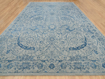 Transitional hand-knotted wool/silk rug in Blue, 11'10" x 18' — SKU O063823 (view 2)