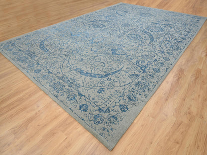 Transitional hand-knotted wool/silk rug in Blue, 11'10" x 18' — SKU O063823 (view 3)