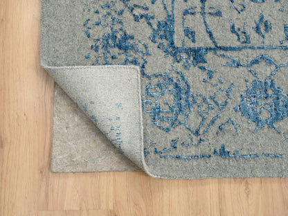 Transitional hand-knotted wool/silk rug in Blue, 11'10" x 18' — SKU O063823 (view 4)