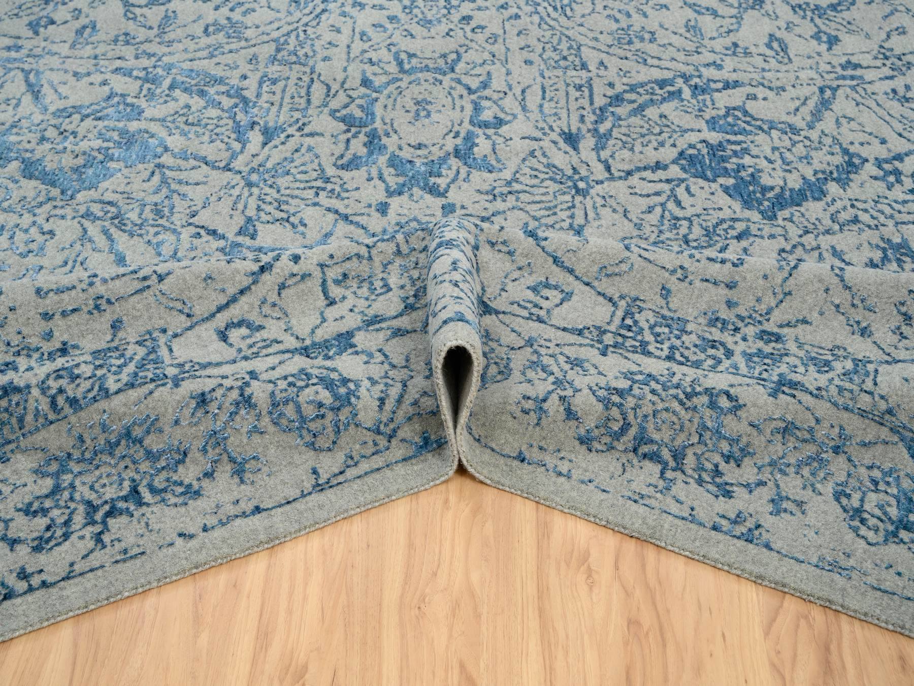 Transitional hand-knotted wool/silk rug in Blue, 11'10" x 18' — SKU O063823 (view 5)