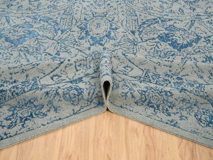 Transitional hand-knotted wool/silk rug in Blue, 11'10" x 18' — SKU O063823 (view 5)