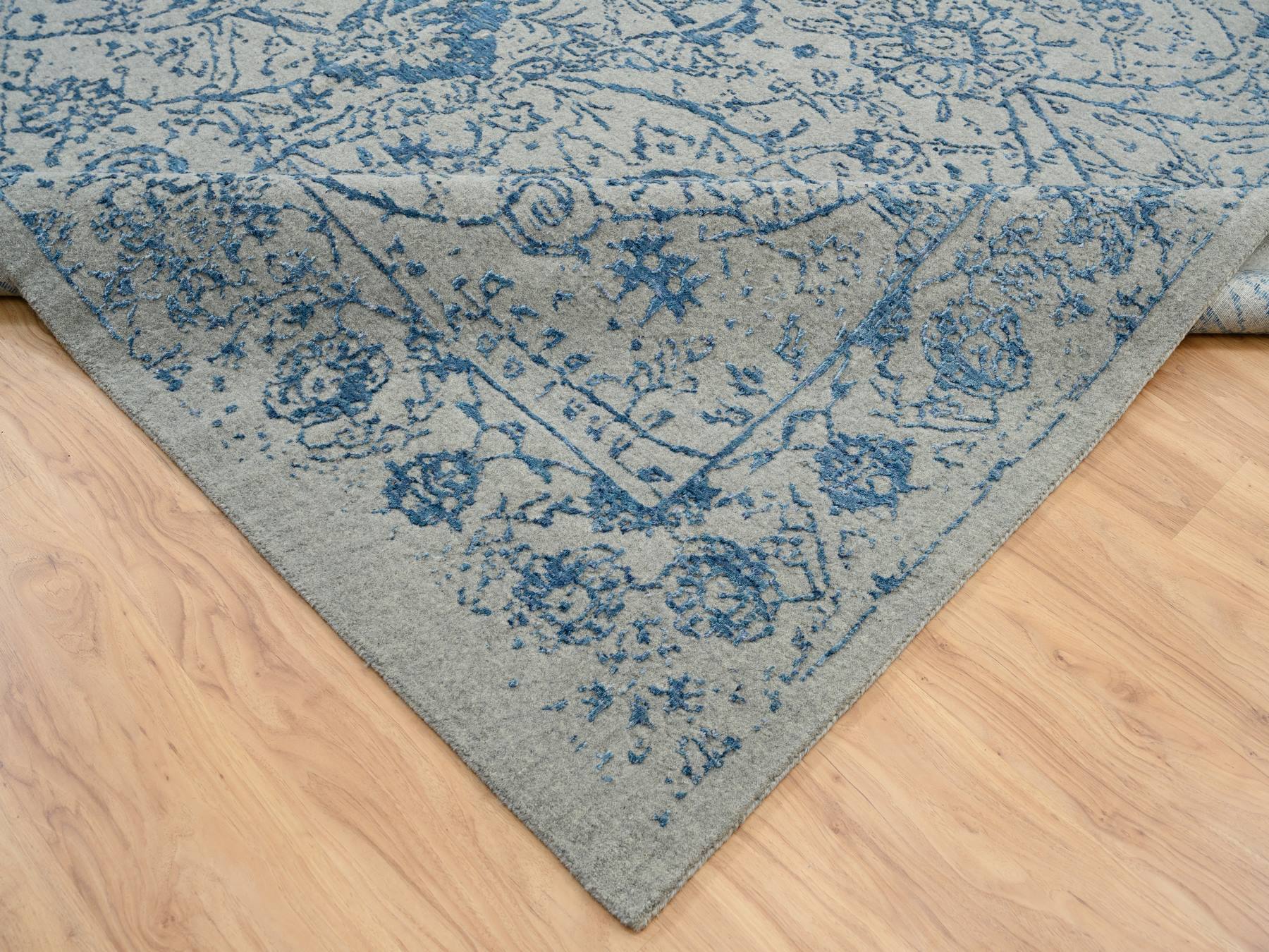 Transitional hand-knotted wool/silk rug in Blue, 11'10" x 18' — SKU O063823 (view 6)