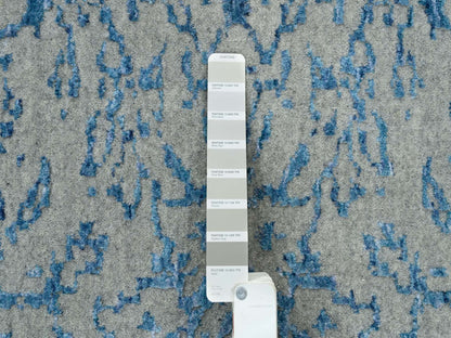 Transitional hand-knotted wool/silk rug in Blue, 11'10" x 18' — SKU O063823 (view 7)