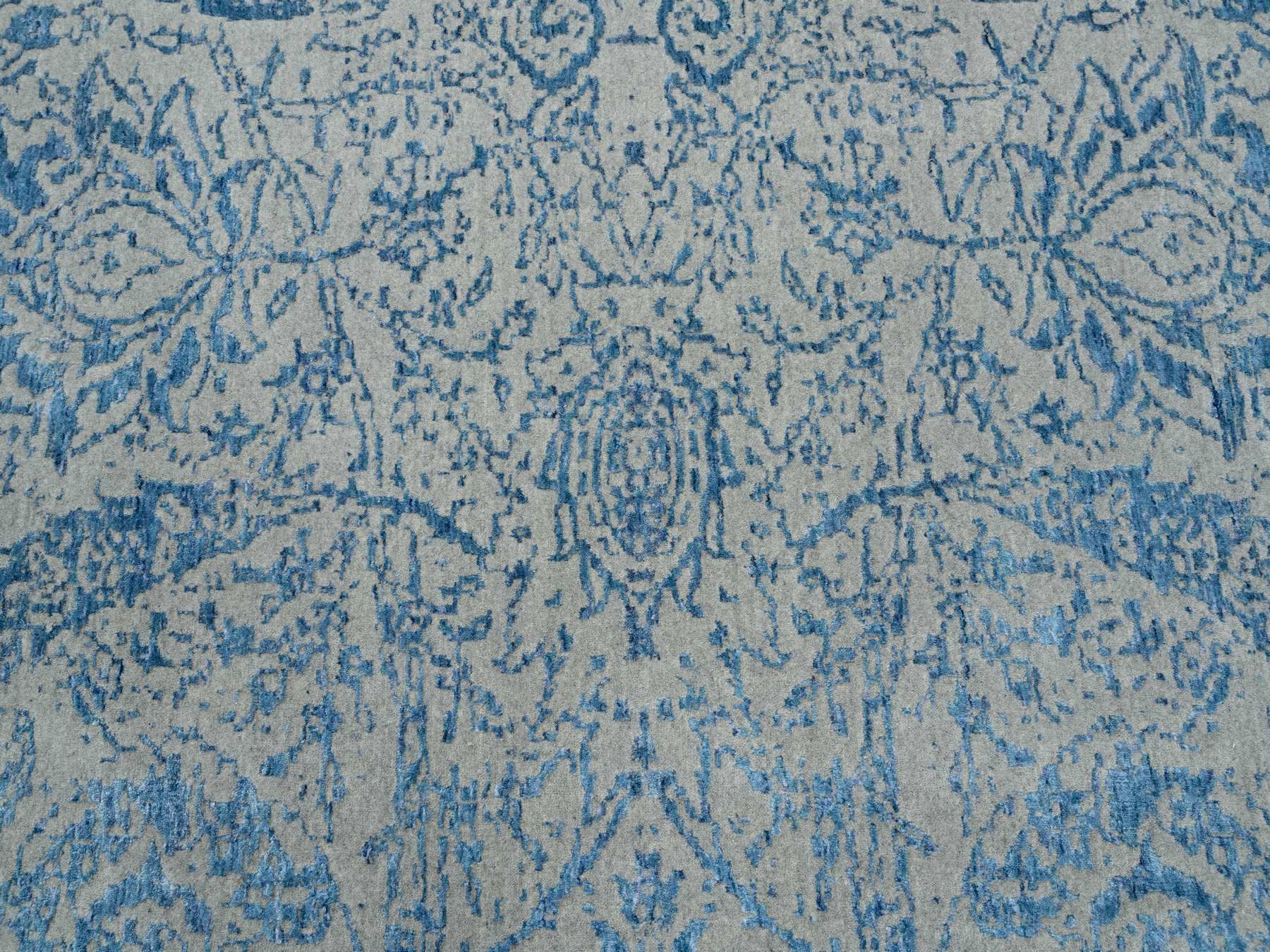 Transitional hand-knotted wool/silk rug in Blue, 11'10" x 18' — SKU O063823 (view 8)