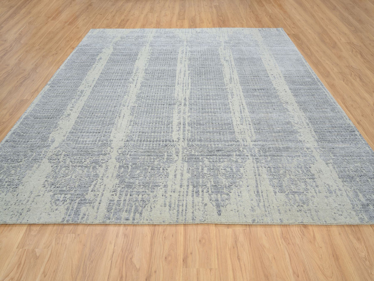 Modern / Contemporary hand-knotted wool/silk rug in Gray, 10' x 10'2" — SKU O063824 (view 2)