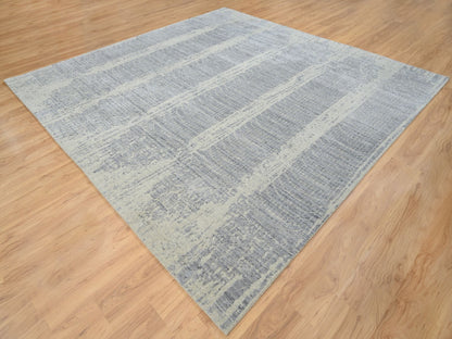 Grey 10'2" x 10'0" Modern / Contemporary Handloom Wool/Silk Rug - Sku: O063824
